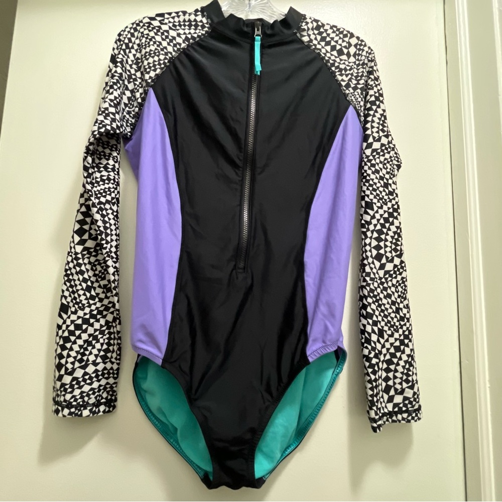 Speedo One Piece Long Sleeve Swimsuit w/Waterproof Front Zipper, Size Large
